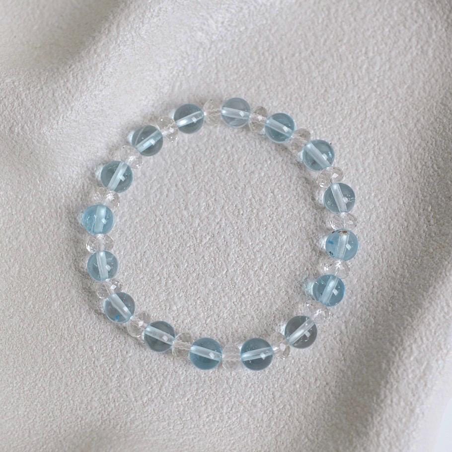 Blue Topaz & Quartz Bracelet | Rare Crystal Stretch Bracelet