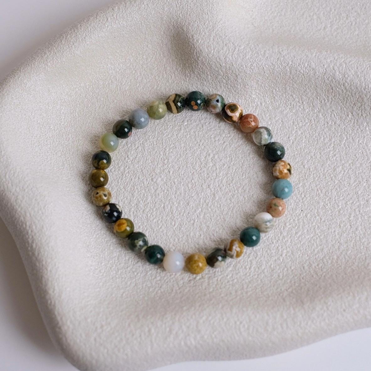 Ocean Jasper Bracelet | Orbicular Jasper Crystal Stretch Bracelet