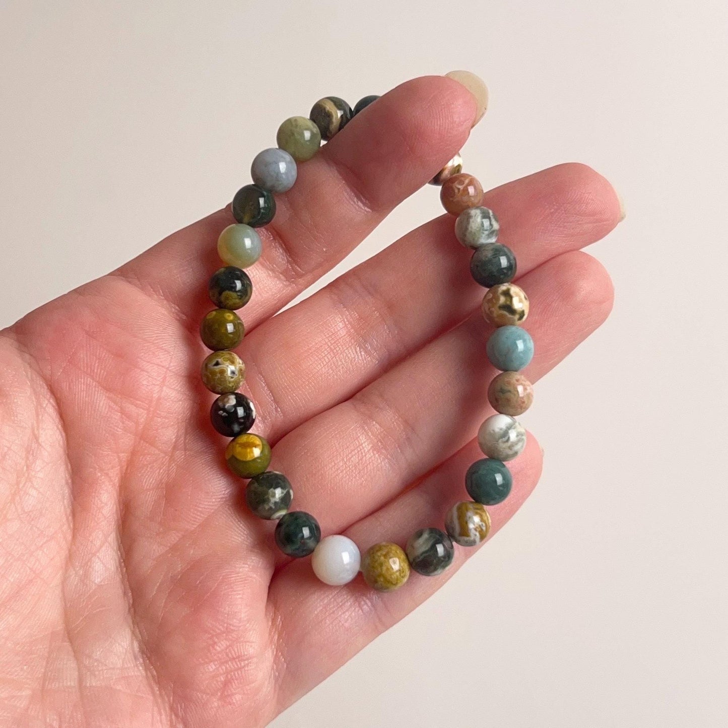 Ocean Jasper Bracelet | Orbicular Jasper Crystal Stretch Bracelet