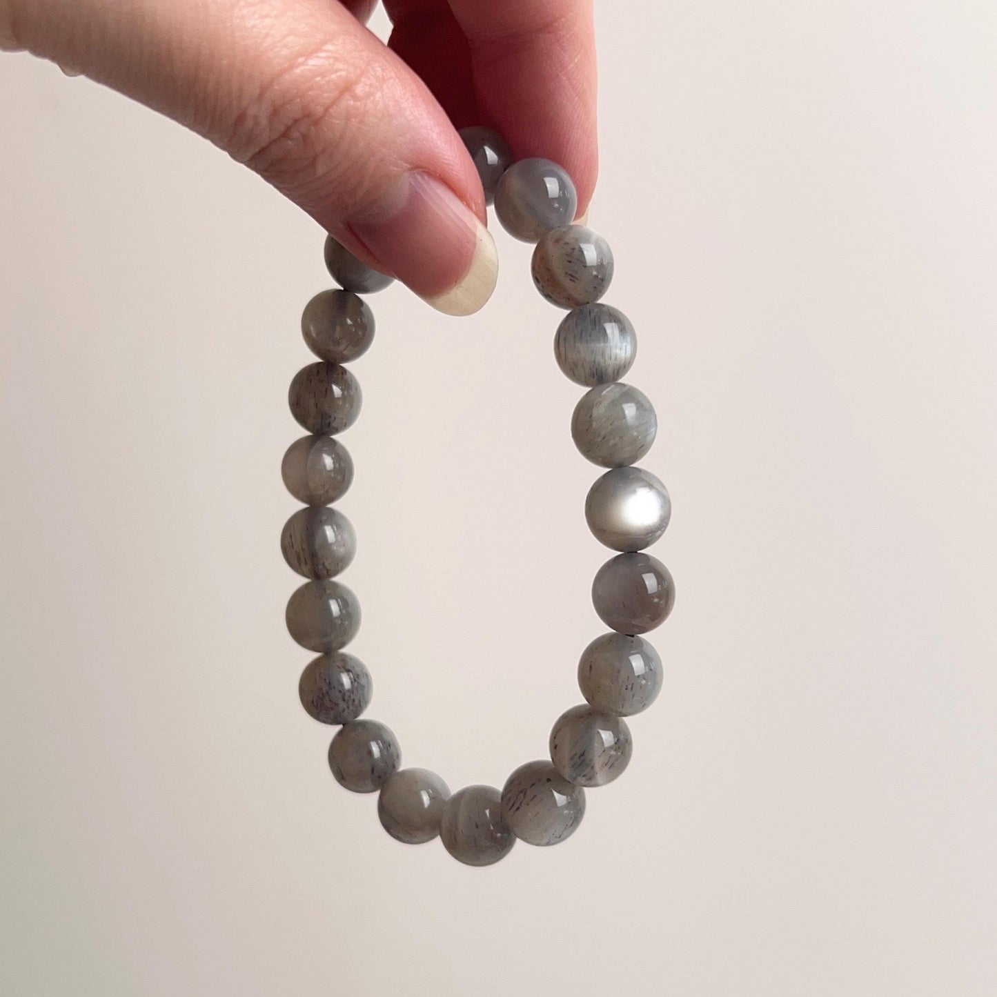 Gray Skeletal Moonstone Bracelet | Moonstone Crystal Stretch Bracelet