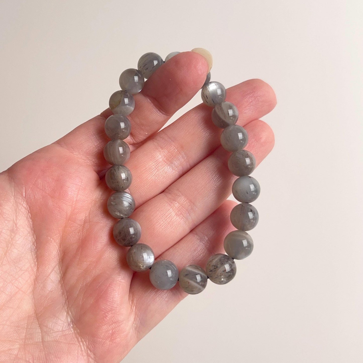 Gray Skeletal Moonstone Bracelet | Moonstone Crystal Stretch Bracelet