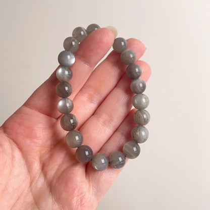 Gray Skeletal Moonstone Bracelet | Moonstone Crystal Stretch Bracelet