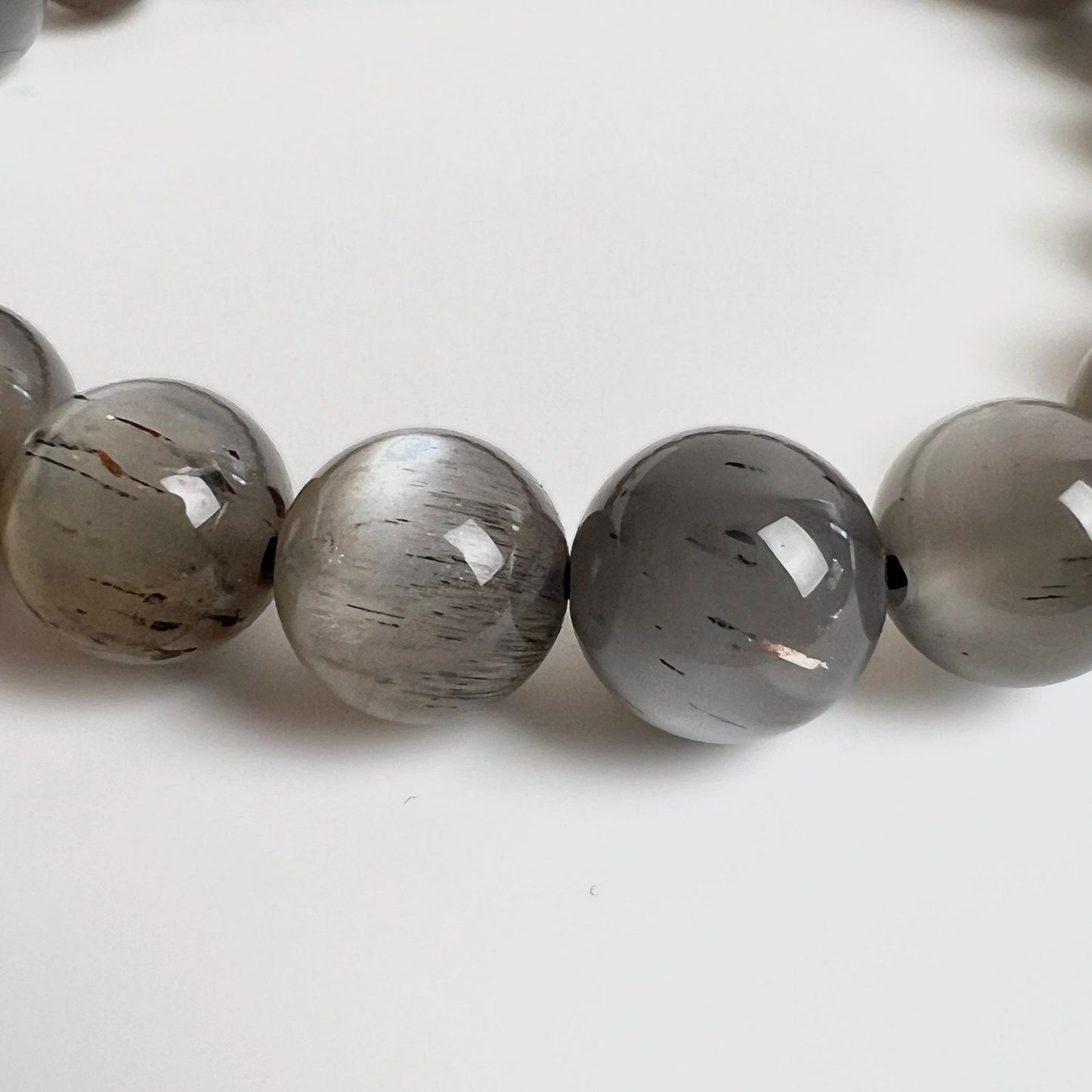 Gray Skeletal Moonstone Bracelet | Moonstone Crystal Stretch Bracelet