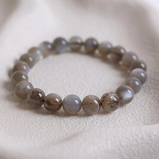 Gray Skeletal Moonstone Bracelet | Moonstone Crystal Stretch Bracelet