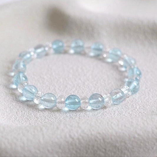 Blue Topaz & Quartz Bracelet | Rare Crystal Stretch Bracelet