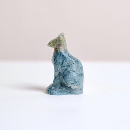 Moss Agate Cat Carving | Crystal Sphynx Cat Figure