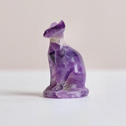 Dream Amethyst Cat Carving | Chevron Amethyst Crystal Sphynx Cat Figure