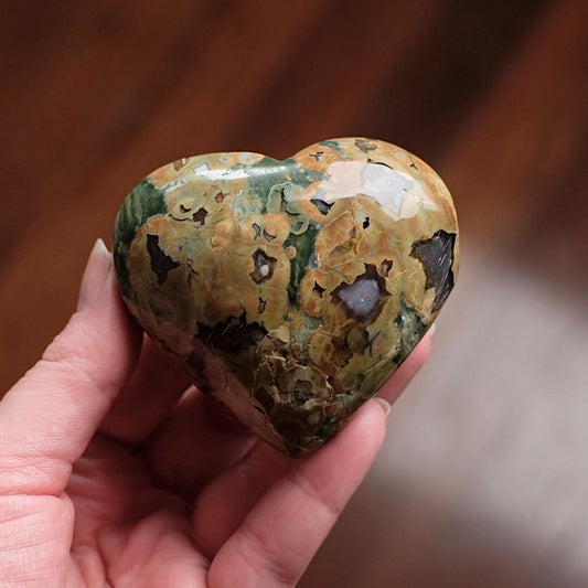 Rainforest Jasper Heart | Rhyolite Crystal Heart | Crystal Heart Carving