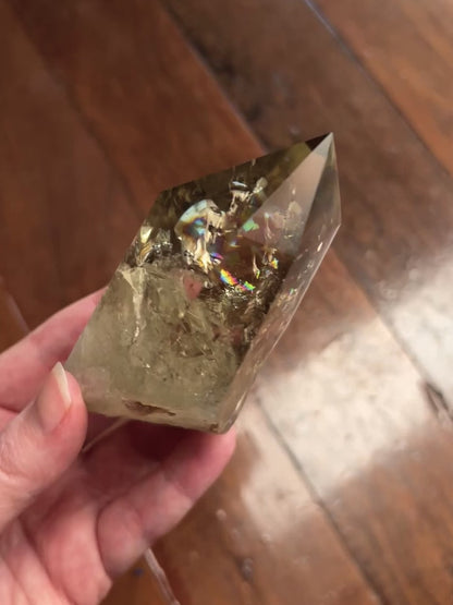 Phantom Smokey Citrine Point + Stand | Rainbow Citrine Crystal Point