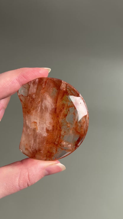 Fire Quartz Moon | Hematoid Quartz Crystal Moon