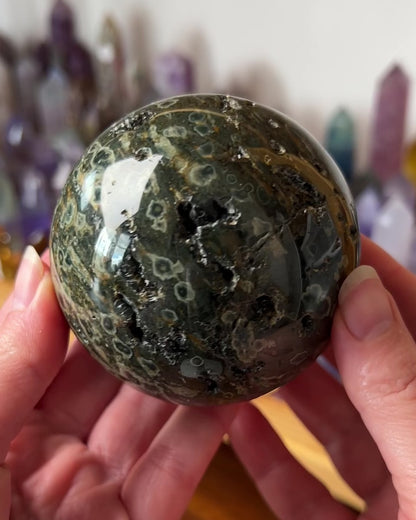 Druzy Ocean Jasper Sphere | Green Ocean Jasper Crystal Sphere