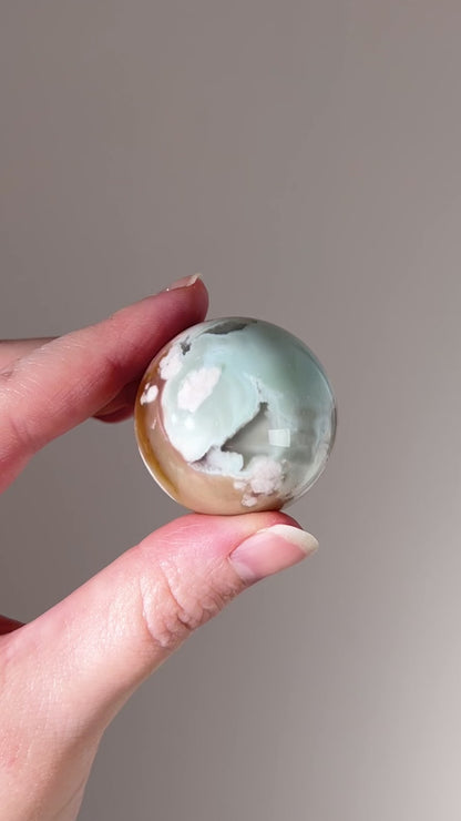 Blue Flower Agate Sphere | Green Flower Agate Crystal Sphere