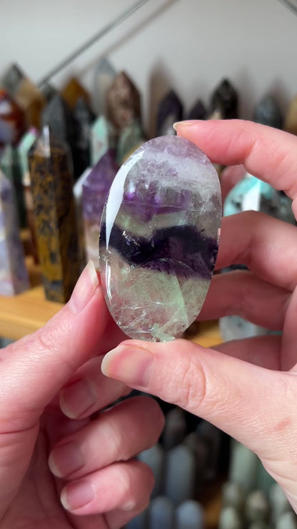 Pretty Fluorite Palm | Rainbow Fluorite Crystal Palm Stone