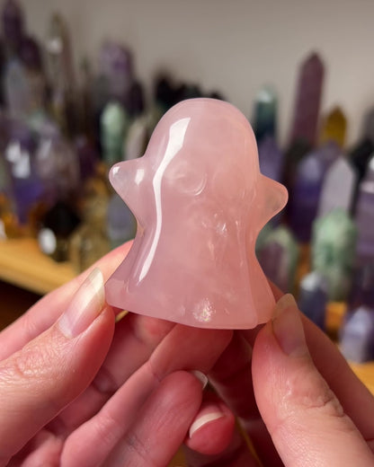 Rose Quartz Ghost | Cute Halloween Crystal Carving