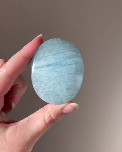 Aquamarine Palm | Blue Aquamarine Crystal Palmstone
