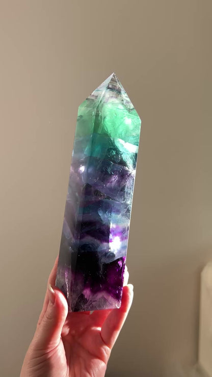 XL Rainbow Fluorite Tower | Fluorite Crystal Point