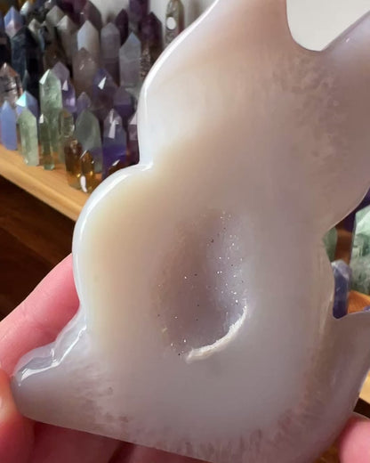 Agate Cat Carving | Druzy Agate Crystal Cat Carving