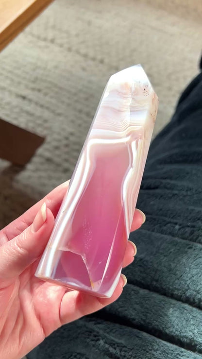 Pink Jelly Agate Point | Pink Agate Crystal Tower
