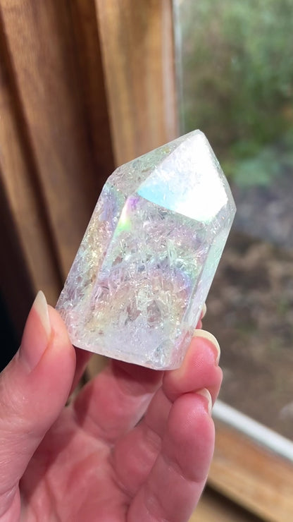 Aura Fire & Ice Quartz Point | Crackle Quartz Crystal Point