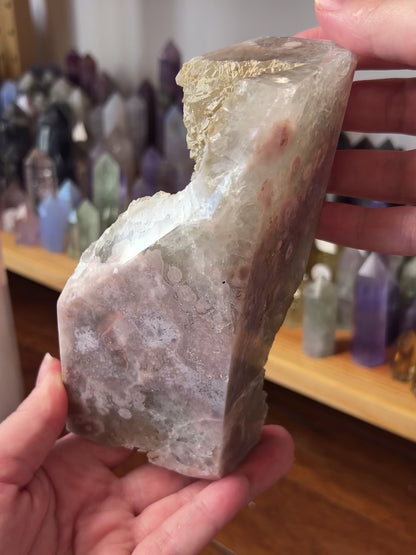 Green Quartz + Pink Amethyst Freeform | Prasiolite Flower Agate Crystal Display