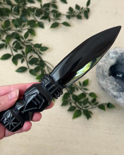 Black Obsidian Athame | Crystal Dagger | Witches Knife