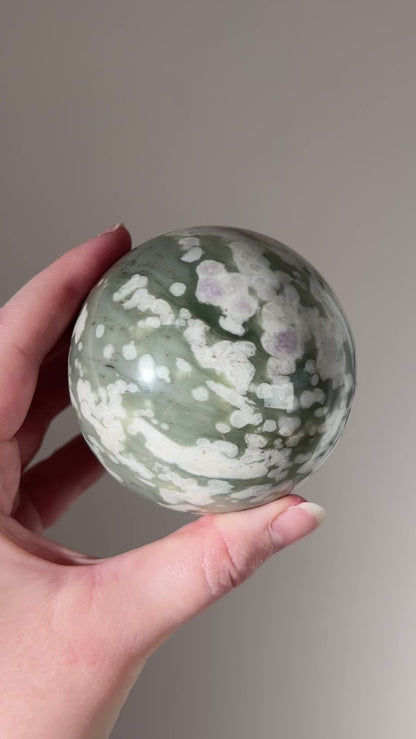 Peace Jade Sphere | Peace Blossom Fluorite Crystal Sphere