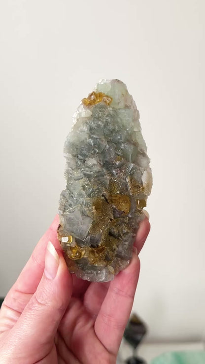Fluorite & Baryte Crystal | Golden Baryte on Fluorite Specimen