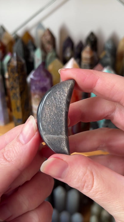 Black Lattice Sunstone Moon | Meteor Sunstone Crystal Moon