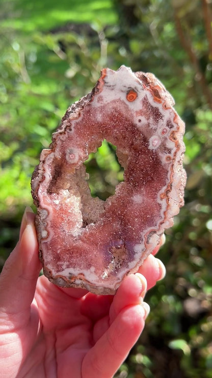 Raspberry Pink Amethyst Geode | Polished Pink Amethyst Crystal Specimen 11