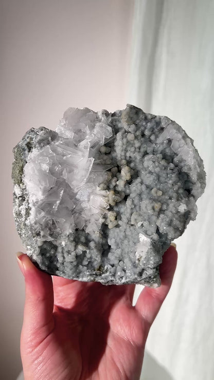 Tabular Calcite & Druzy Chalcedony Cluster | Calcite Crystal Specimen