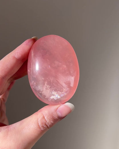 Gemmy Peach Rose Quartz Palm | Rose Quartz Crystal Palmstone
