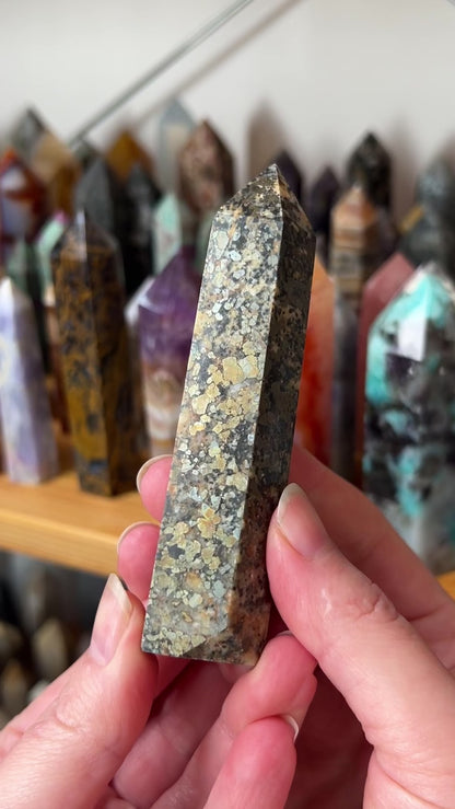 Pyrite in Quartz Tower | Chalcopyrite Crystal Point