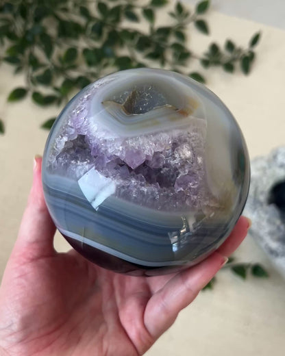 XL Geode Amethyst Sphere | Amethyst & Agate Crystal Sphere