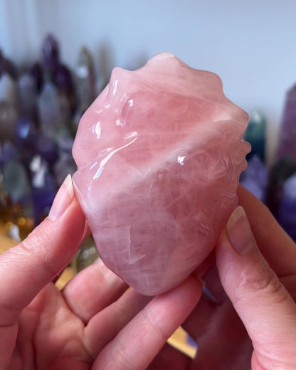 Rose Quartz Anatomical Heart Carving | Human Crystal Heart