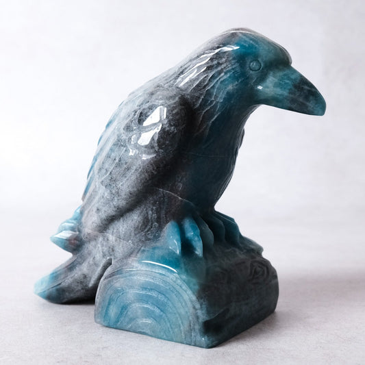 Trolleite Raven Carving | Crystal Crow Statue