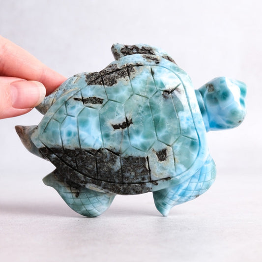 Larimar Turtle Carving | Amazing XL Larimar Crystal Carving