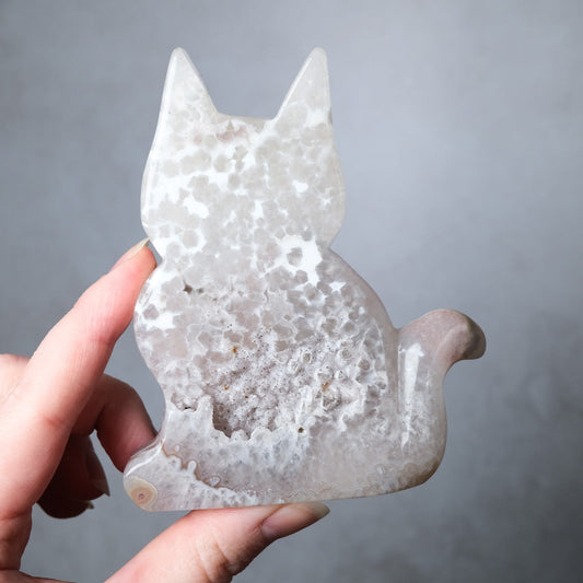 Agate Cat Carving | Druzy Agate Crystal Cat Carving