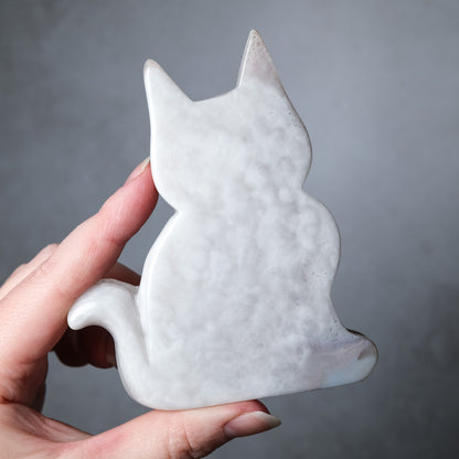 Agate Cat Carving | Druzy Agate Crystal Cat Carving